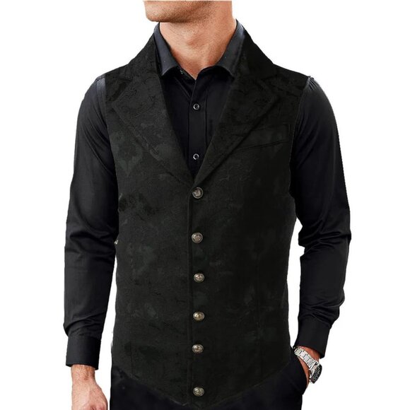 Handmade Black Men's Victorian Suit Gentleman Vest Steampunk Gothic Waistcoat - Picture 3 of 6